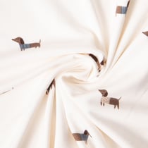 Tissu Jersey Coton imprimé Teckel en marinière sur fond Ecru