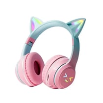 Casque Audio LED Oreilles De Chat Bluetooth Pliable Avec Microphone Vert Rose YONIS