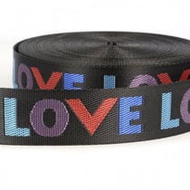 Film 21,5m sangle tissée "Love" 38mm Noir /multicolo