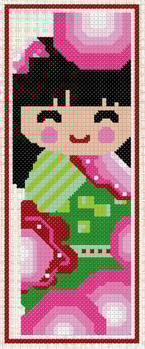 Kit à broder point de croix marque page Kokeshi