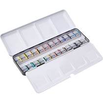 Boîte métal aquarelle fine Cotman Winsor et Newton 24 demi-godets