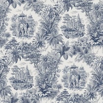 Tissu Coton Lin Jouy Maharani Marine sur fond Lin Naturel - Au mètre