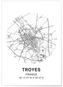 Affiche Carte Troyes | A3 : 29,7x42cm