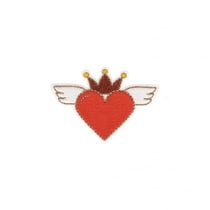 Lot de 3 écussons thermocollants cœur avec ailes rouge 4x6cm