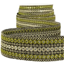 Bobine 10m Galon ronds brodés Kaki/or 38mm