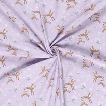 Tissu Jersey Coton Rennes fleuris sur fond Lilas