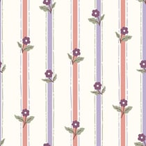 Tissu Popeline de Coton Margaux Rayé floral sur fond Ecru