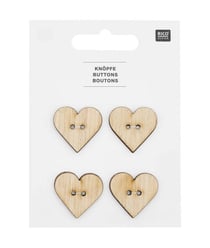 Boutons en Bois en Forme de Cœur X4 de Rico Design : Une Touche d'Amour Naturelle pour vos Créations Bébé Blanc
