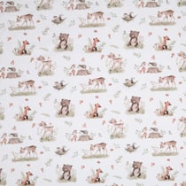 Tissu Popeline de Coton  Éléa forêt enchantée sur fond Blanc - Au mètre