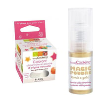 Colorant alimentaire naturel en poudre Blanc + Poudre irisée dorée