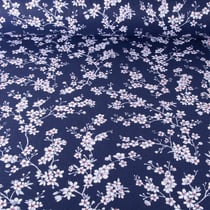 Tissu Coton imprimé Fleur d'amandier sur fond Bleu marine - Au mètre