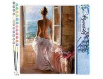 Peinture par Numéro Figured'Art - Femme dénudée et grand Soleil - Kit de Loisir Créatif DIY Numéro d'Art Complet - 40x50cm sans châssis en bois