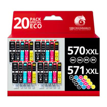 570 571XL - Pack 20 cartouches Canon 570/571 XL compatibles Pixma MG7750 TS6050 - 123CONSOMMABLES