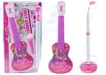 Ensemble Guitare Electrique Pour Enfants Avec Microphone Rose Sur Piles