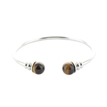 Bracelet cuivre avec Aimants Jonc Métal argenté Perles Œil de Tigre - Omsaé
