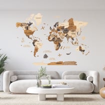 Carte du Monde en Bois 3D CREATIFWOOD Multicolor, XL (200 x 140 cm) - Décoration Murale
