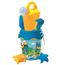 Seau de plage garni schtroumpfs 19 cm - arrosoir - moule - pelle - mondo - jouets sable
