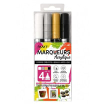 Marqueurs - Encre acrylique - 4 couleurs métalliques - Pointe ronde 3mm - Tous supports