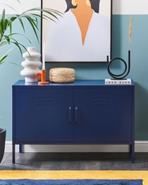 Buffet Bleu Marin en Acier 65 x 100 x 40 cm à 2 Portes à Fentes 1 Etagère Mobilier pour Bureau Style Industriel Moderne