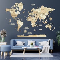 Carte du Monde en Bois 3D CREATIFWOOD Claire, XL (200 x 140 cm)- Décoration Murale