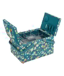 Boîte à couture double ouverture - motif oiseaux – Hobby Gift (21 x 30,5 x 19,5 cm) Vert