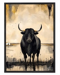 Affiche murale animaux de Camargue — Taureau de Camargue — Tableau décoratif — Calbarracin — 70 x 50 cm