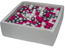 Piscine à balles pour enfant, 90x90 cm, Aire de jeu + 450 balles perle, rose, argent - Velinda