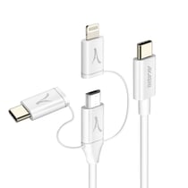 Akashi Câble USB-C 3-en-1 vers USB-C Micro-USB Lightning Écologique 1m Blanc