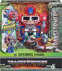 Transformers rise of the beasts - optimus prime camion rouge et bleu - robot transformable en vehicule - hasbro - f4642