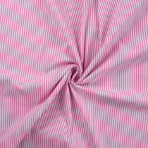 Tissu Popeline de Coton extensible rayé rose sur fond Blanc
