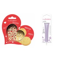 Kit pour biscuit en relief Coeur + Stylo au chocolat lilas