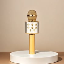 Microphone karaoké sans fil Bluetooth pour enfants et adultes – haut-parleur intégré, effet écho 360° - Or