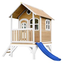 AXI Cabane enfant TOM Brun Blanc avec toboggan Bleu - Axi House