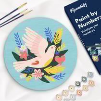 Peinture par Numéro sur disque en bois Figured'Art - Oiseau et fleurs - Kit de Loisir Créatif DIY Numéro d'Art Complet - 30cm de diamètre