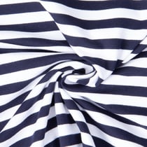 Tissu Sweat léger envers gratté rayures Bleu marine sur fond Blanc