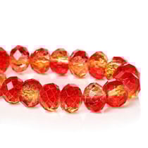 Fil de 70 perles en verre craquelé à facettes deux couleurs fabrication bijoux 8 mm ROUGE DORE