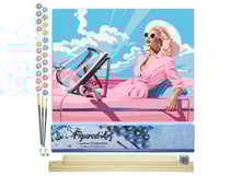 Peinture par Numéro Figured'Art - Diva dans une Voiture Rétro Rose - Kit de Loisir Créatif DIY Numéro d'Art Complet - 40x50cm toile roulée + châssis en bois à monter