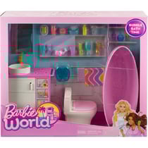 Poupée barbie maison : la salle de bain de barbie avec 20 accessoires - mattel - hyr09