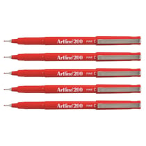 Lot de 5 stylos feutres permanents ARTLINE 200 - Pointe fine 0,4 mm - Rouge