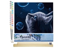 Peinture par Numéro Figured'Art - Chat et Bulles bleues - Kit de Loisir Créatif DIY Numéro d'Art Complet - 40x50cm toile roulée + châssis en bois à monter