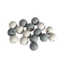 Perles en silicone, 12mm ø, tons gris, 16 pièces