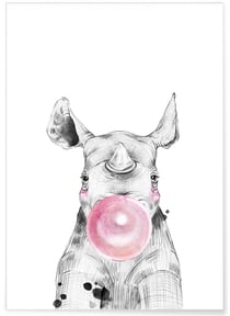 Poster Bulle de Rhinocéros Rose | A3 : 29,7x42cm