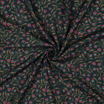 Tissu Viscose imprimé Irina fleurs Bronze et Rose sur fond Vert foncé