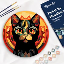 Peinture par Numéro sur disque en bois Figured'Art - Chat noir Art Déco - Kit de Loisir Créatif DIY Numéro d'Art Complet - 30cm de diamètre
