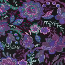 Tissu Jersey Viscose imprimé Fleuris violet sur fond Noir - Au mètre