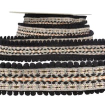 Bobine 10m Galon jacquard pompons Noir 37mm