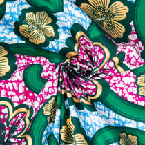 Tissu Coton Wax pailleté Bamako Bleu et or
