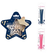 Kit pour biscuit en relief Étoile + 2 Stylos au chocolat bleu nuit et fuchsia