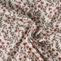 Tissu Double gaze de Coton Liorine fleurs Rouge brique sur fond Ivoire