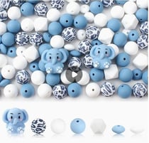 Ensemble de 30 perles en silicone fabrication bijoux fantaisies, attache tétine ELEPHANT BLEU 058265